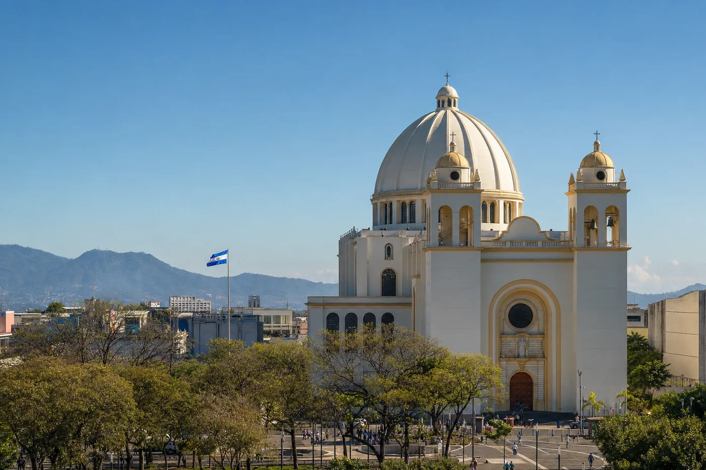 El Salvador – bekanntes Wahrzeichen mit der Landesflagge