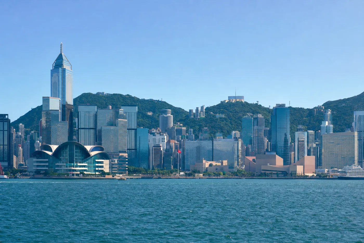 Sonderverwaltungsregion Hongkong – bekanntes Wahrzeichen mit der Landesflagge