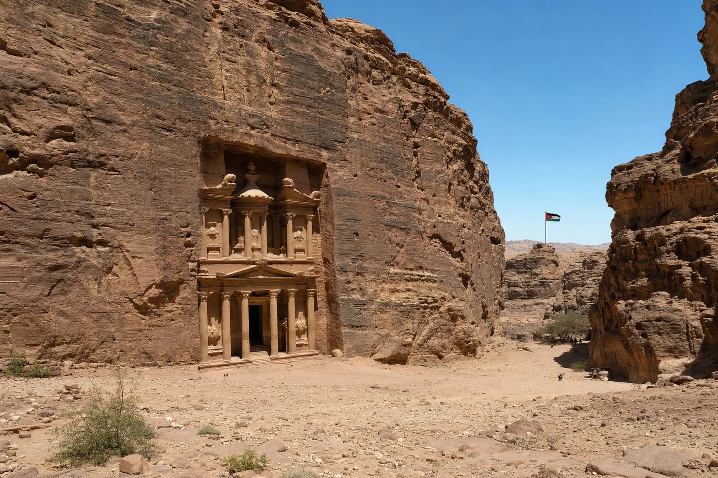 Jordanien – bekanntes Wahrzeichen mit der Landesflagge