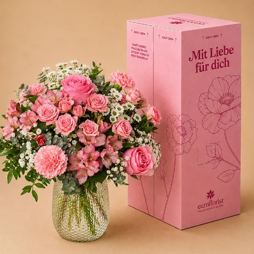 Rosa Strauß & rosa Geschenkbox